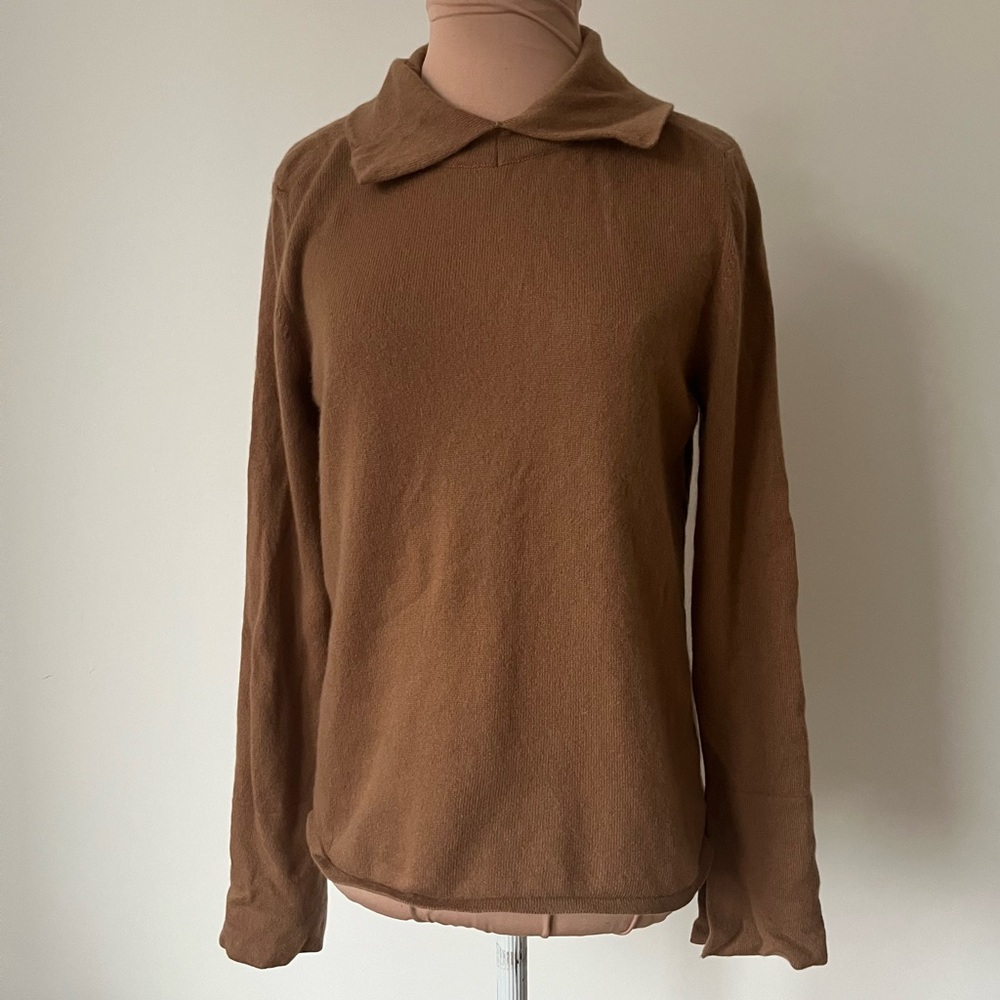 97 Rue Des Mimosas Tan Cashmere Knit Collar Long Sleeve Slit Cuff Sweater EUC M